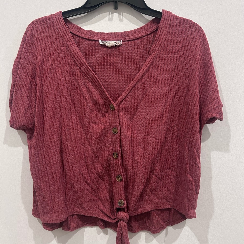 Women's Button-Down Waffle Knit Top